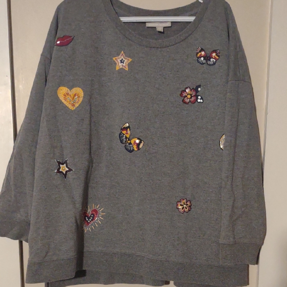 Woman Within‎ 2X Gray Cotton Blend Decorative Sweatshirt